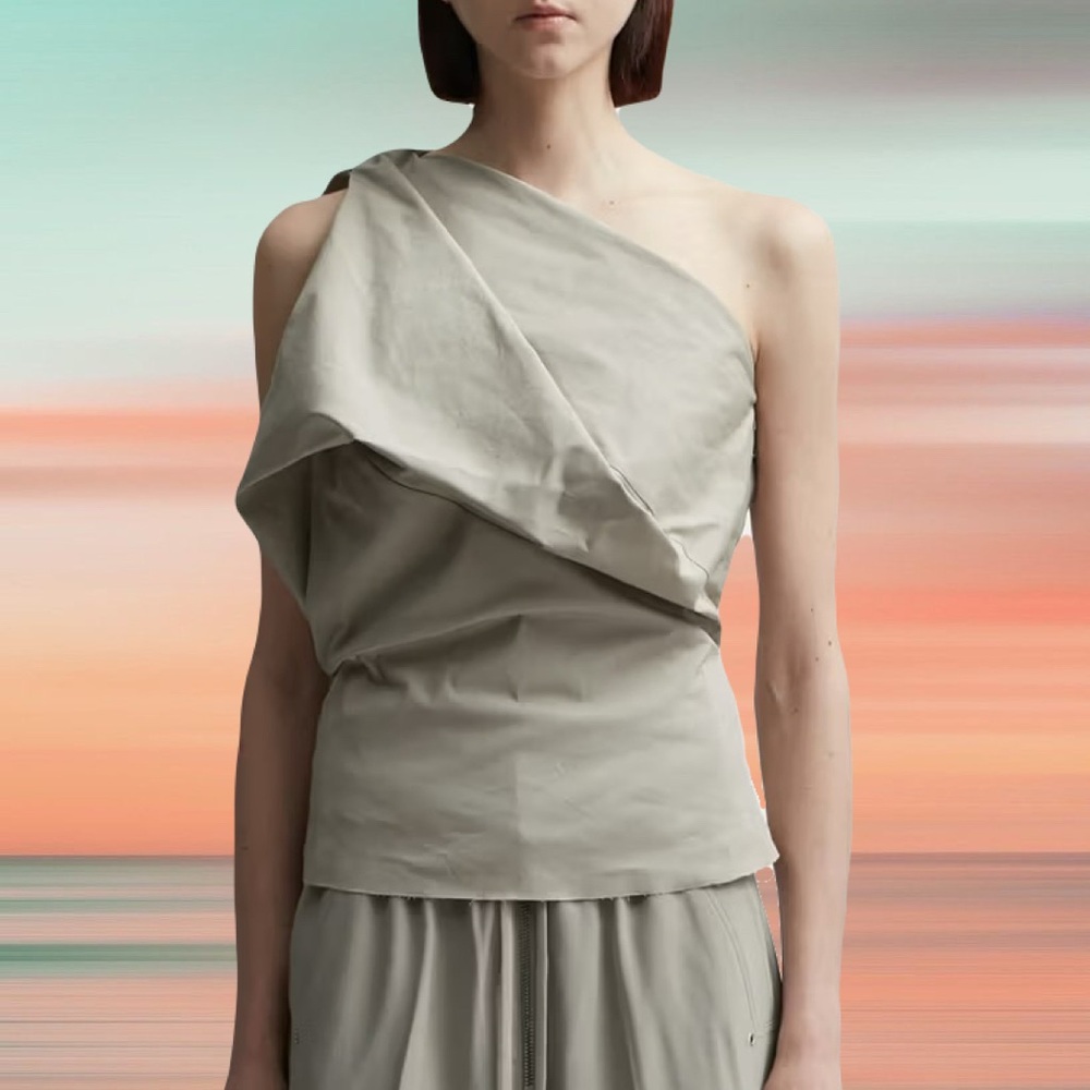 Rick Owens Oyster Gray One-Shouldered Suede Top